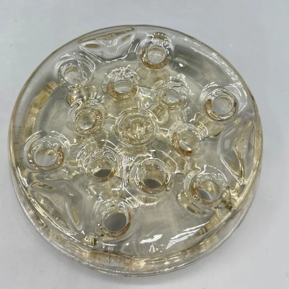 Vintage Clear Glass Flower Frog 13 Hole Round‎ Domed Floral Arranger 4 Inch